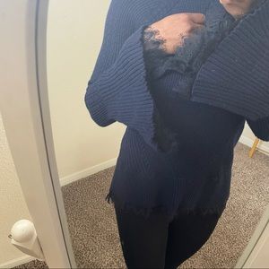 Banana Republic X Olivia Palermo Bell Sleeve Lace Detail Turtleneck Sweater